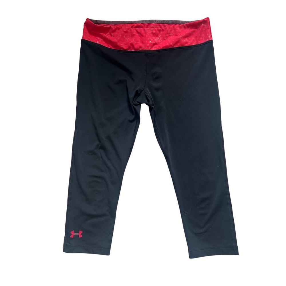 Under‎ Armour Black Capri Leggings With Pink Waistband Womens Medium HeatGear